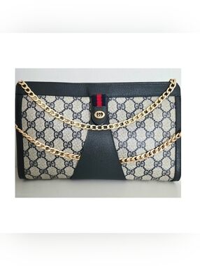 Authentic GUCCI GG Logo Vintage Clutch WOC Crossbody Leather Shoulder Bag Blue